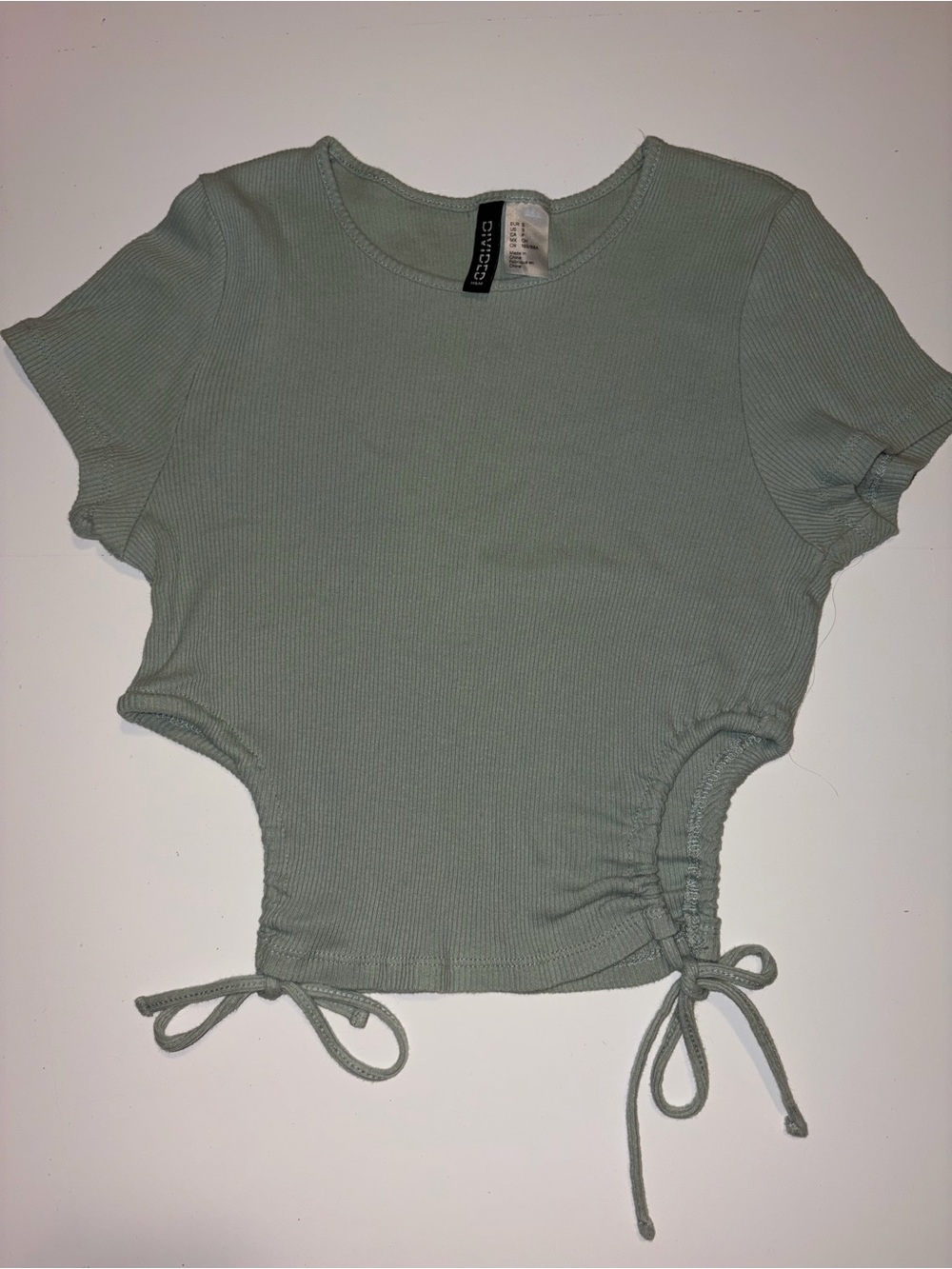 H&M Sage Green Ribbed Tie-Side Crop Top
